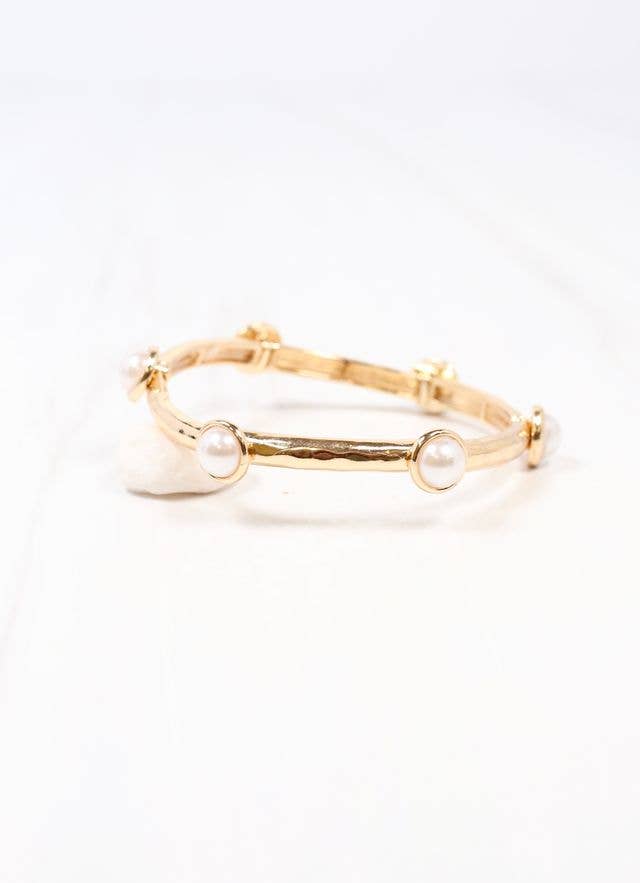 Caroline Hill Mona Pearl Stretch Bracelet GOLD