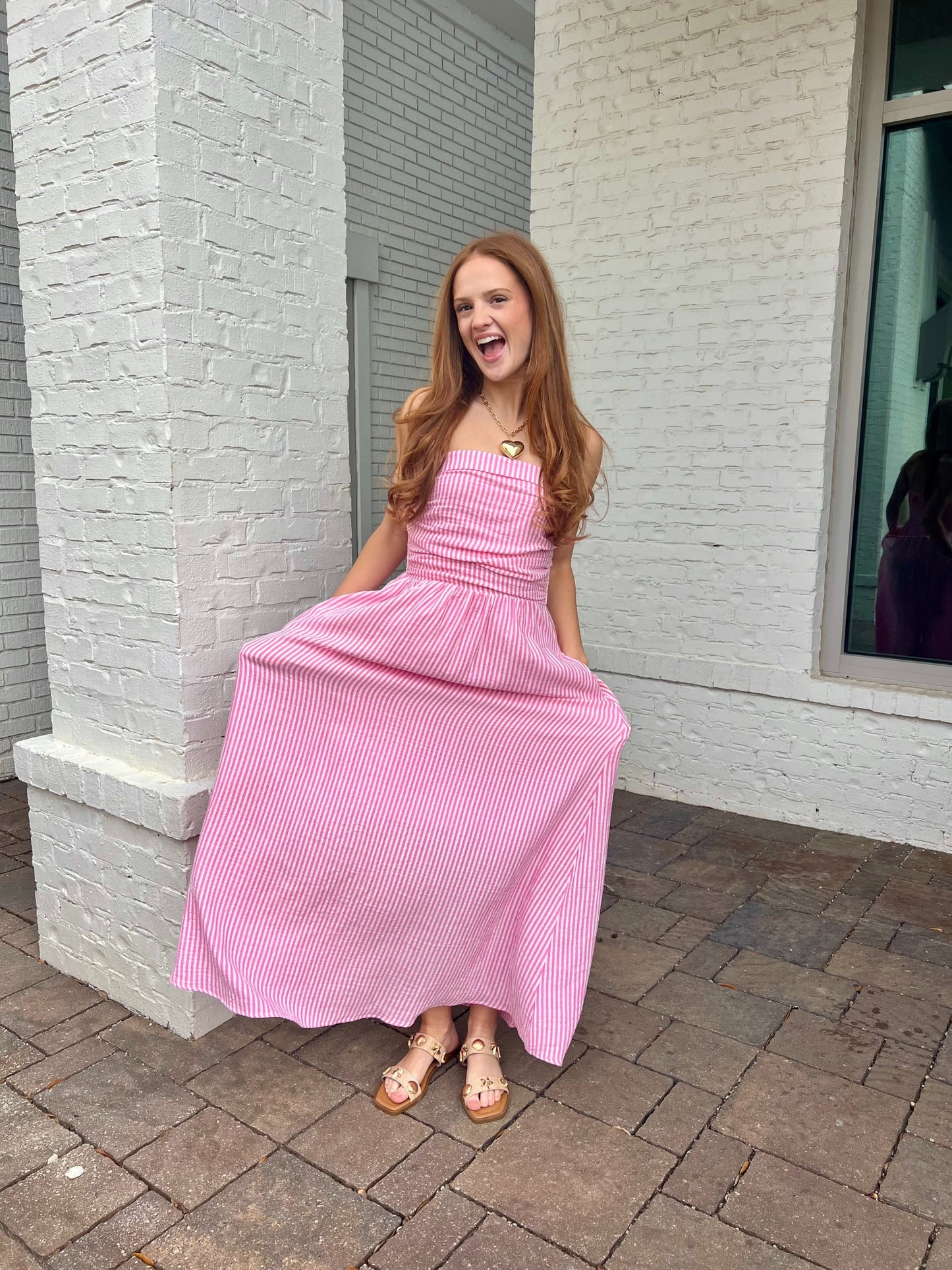 Pink Stripe Strapless Dress by Meet me in Santorini