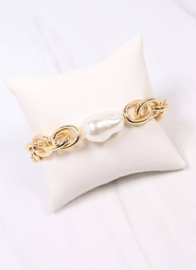 Caroline Hill Harrie Link Bracelet with Pearl GOLD