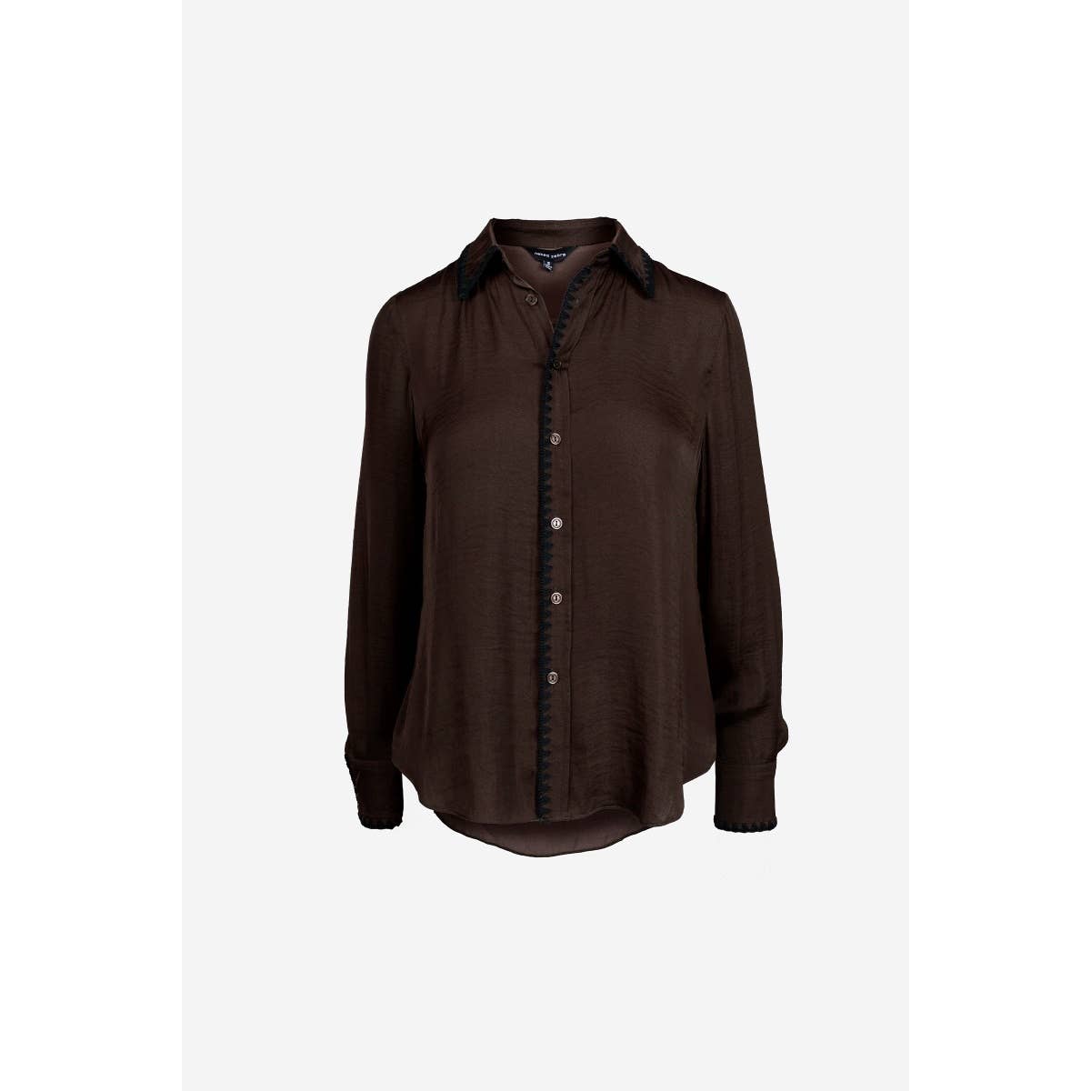 Blanket-stitch Silky Button-up Blouse