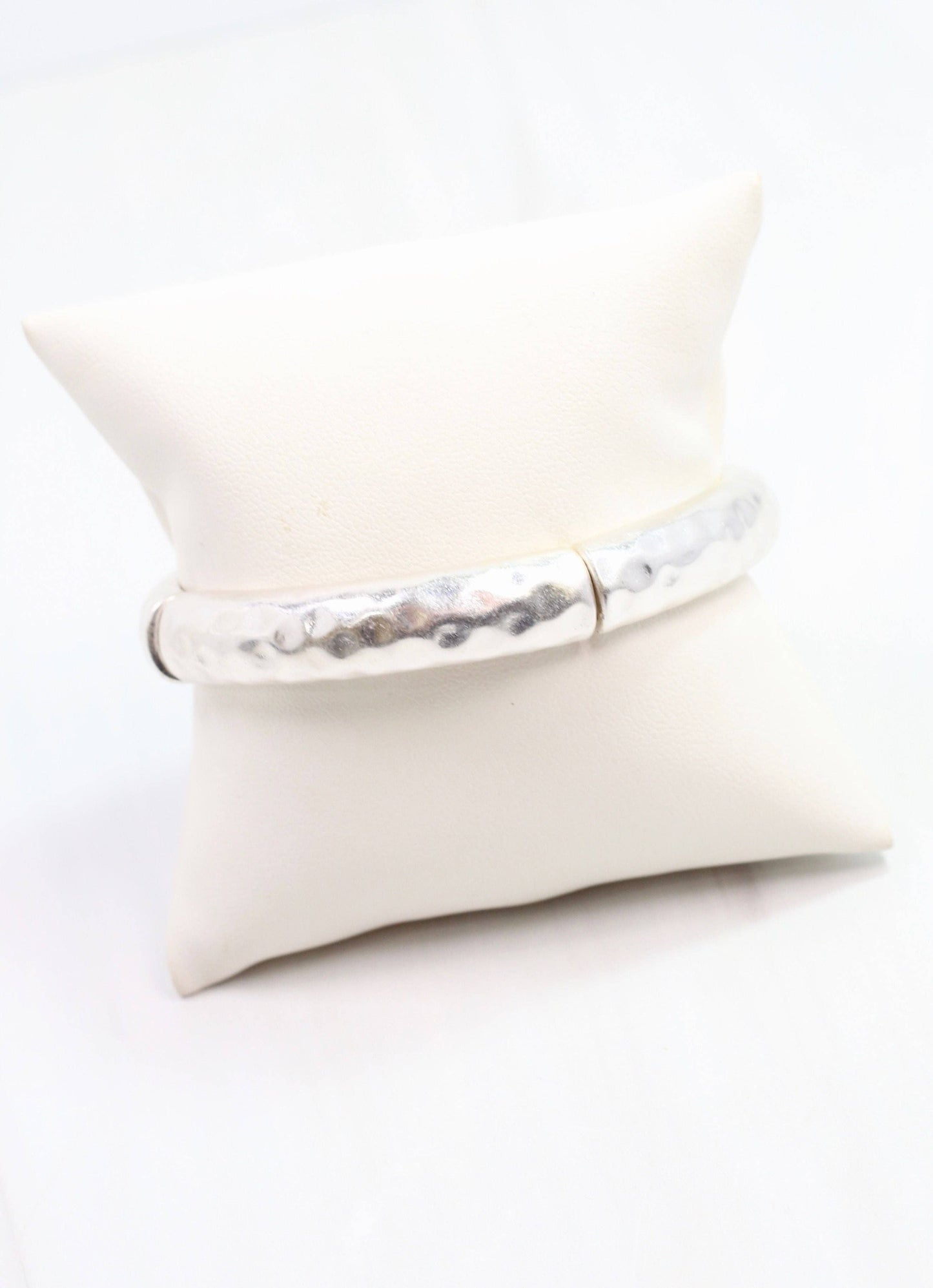 Caroline Hill Tandy Hammered Stretch Bracelet Worn Silver