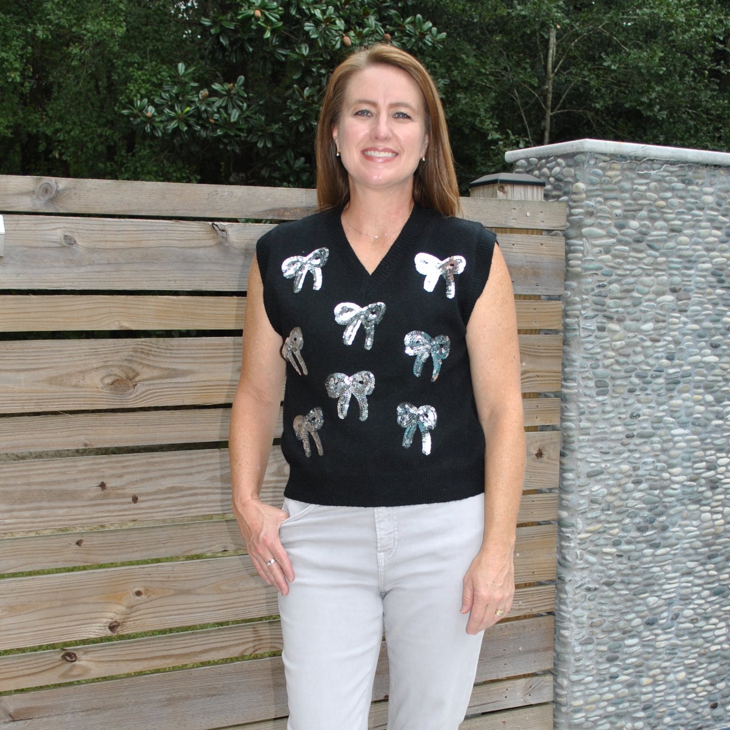 Southern Grace Silver Bows Sweatervest