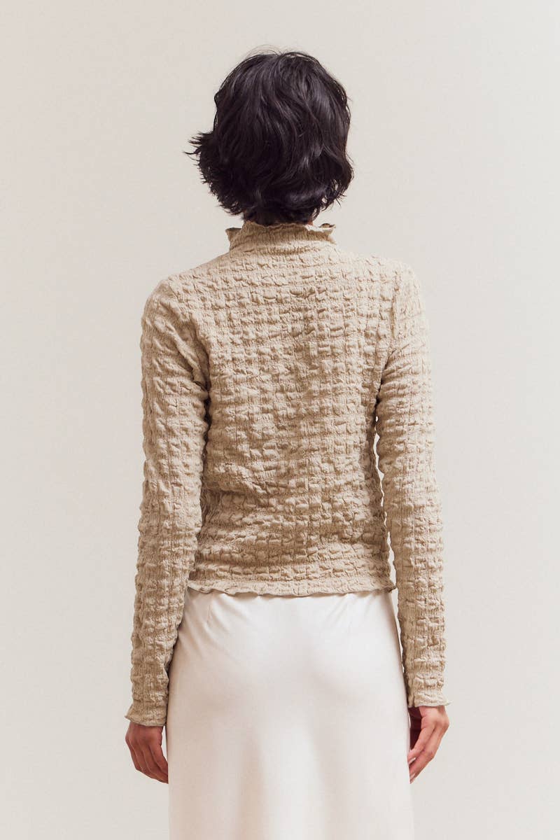 Seered Mock Neck Top