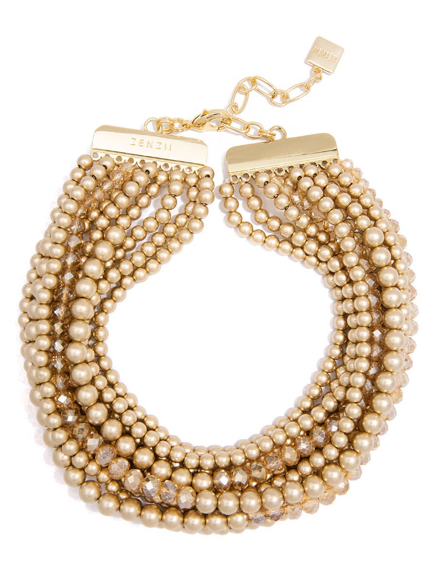 Zenzii Metallic And Crystal Beaded Collar Necklace
