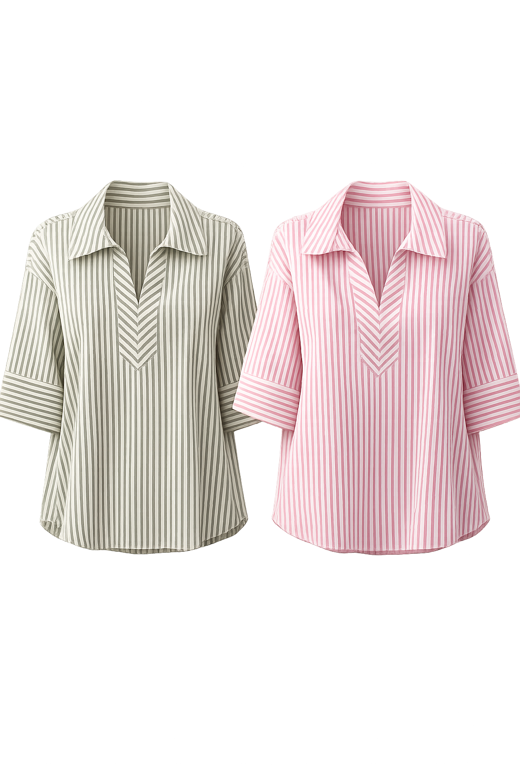 striped short sleeve shirts in green & pink