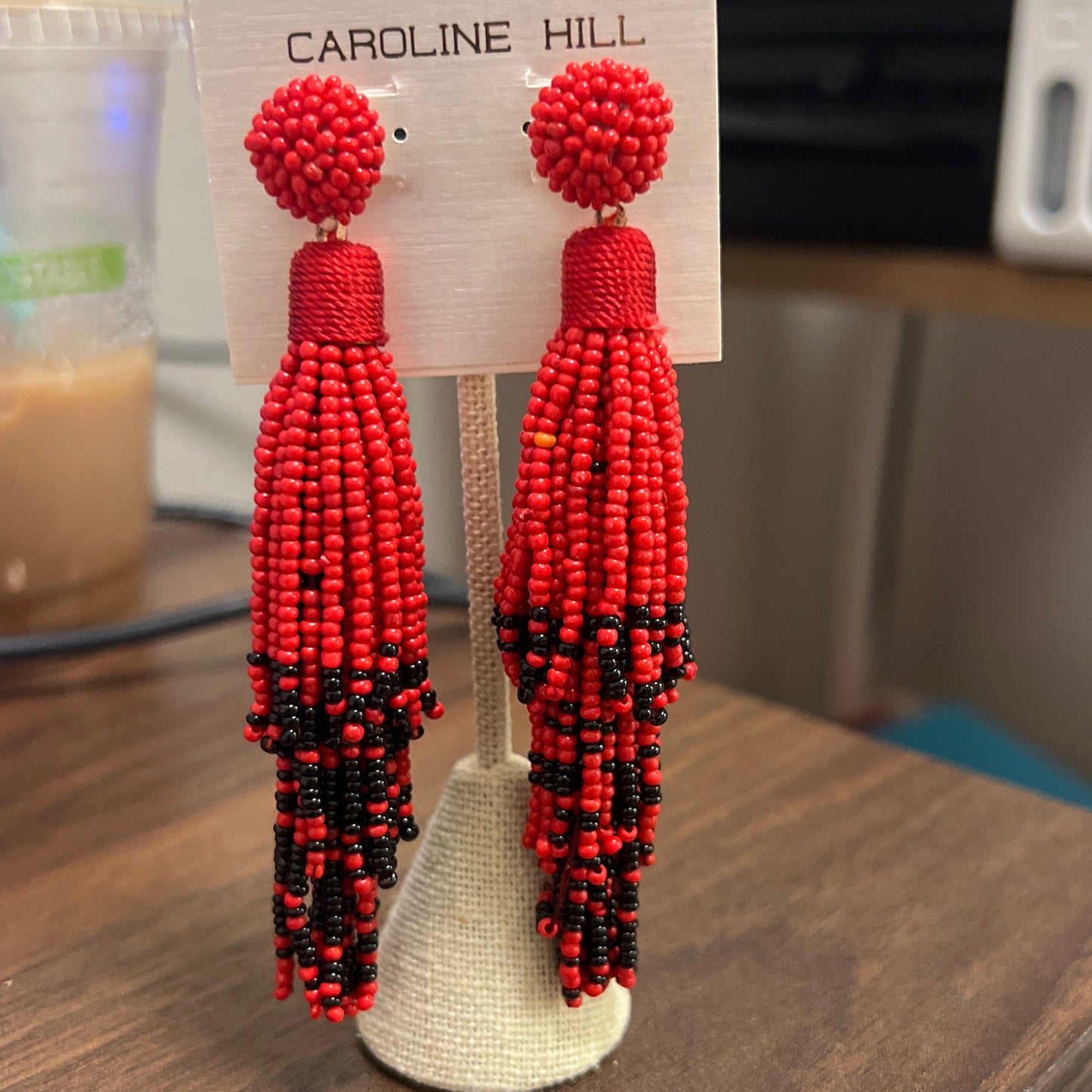 Caroline hill red black tassel earring