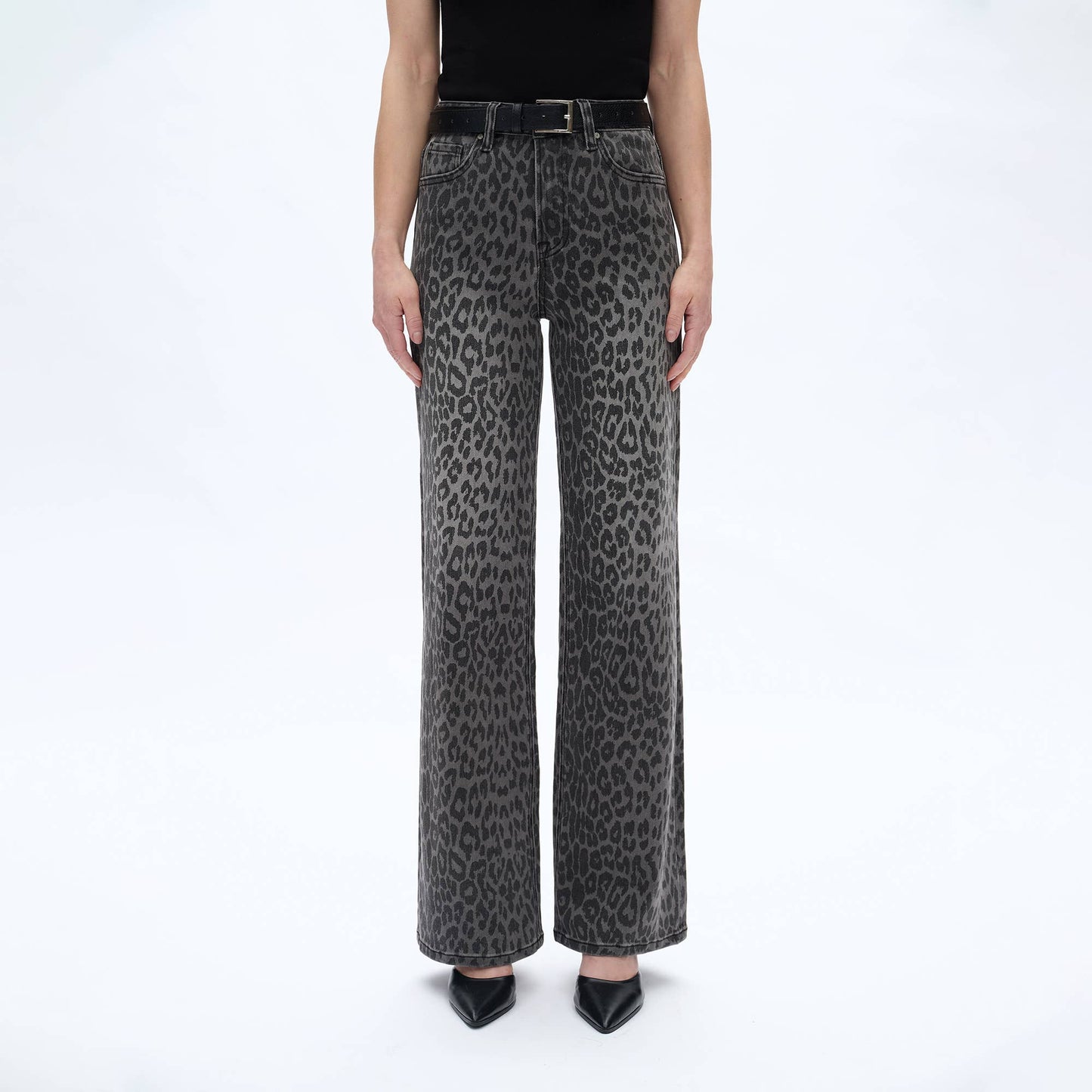 Leopard Print Wide Leg Denim
