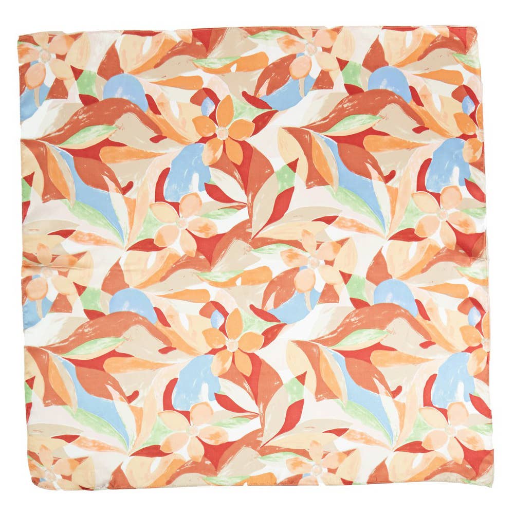 Abstract Tropical Bloom Printed Square Silky Satin Scarf