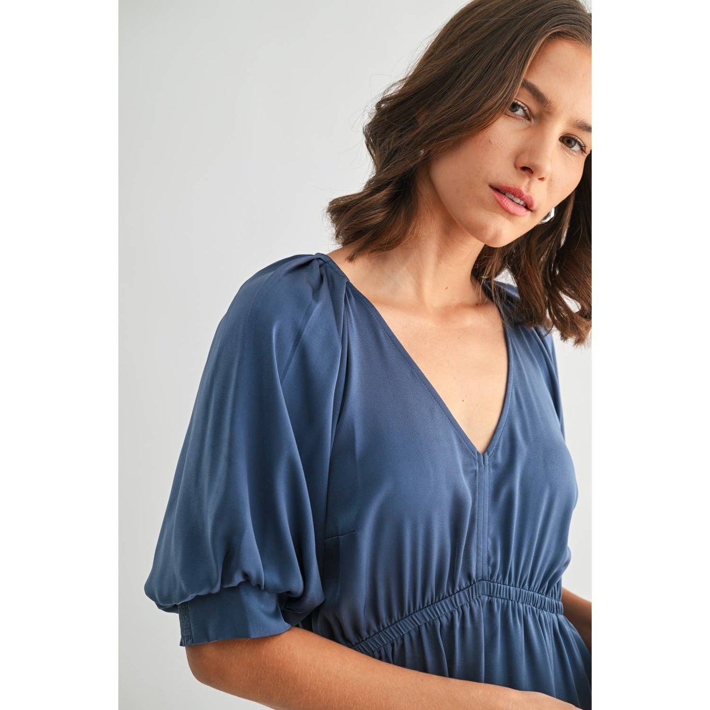Sylvia Satin Balloon Sleeve Dress