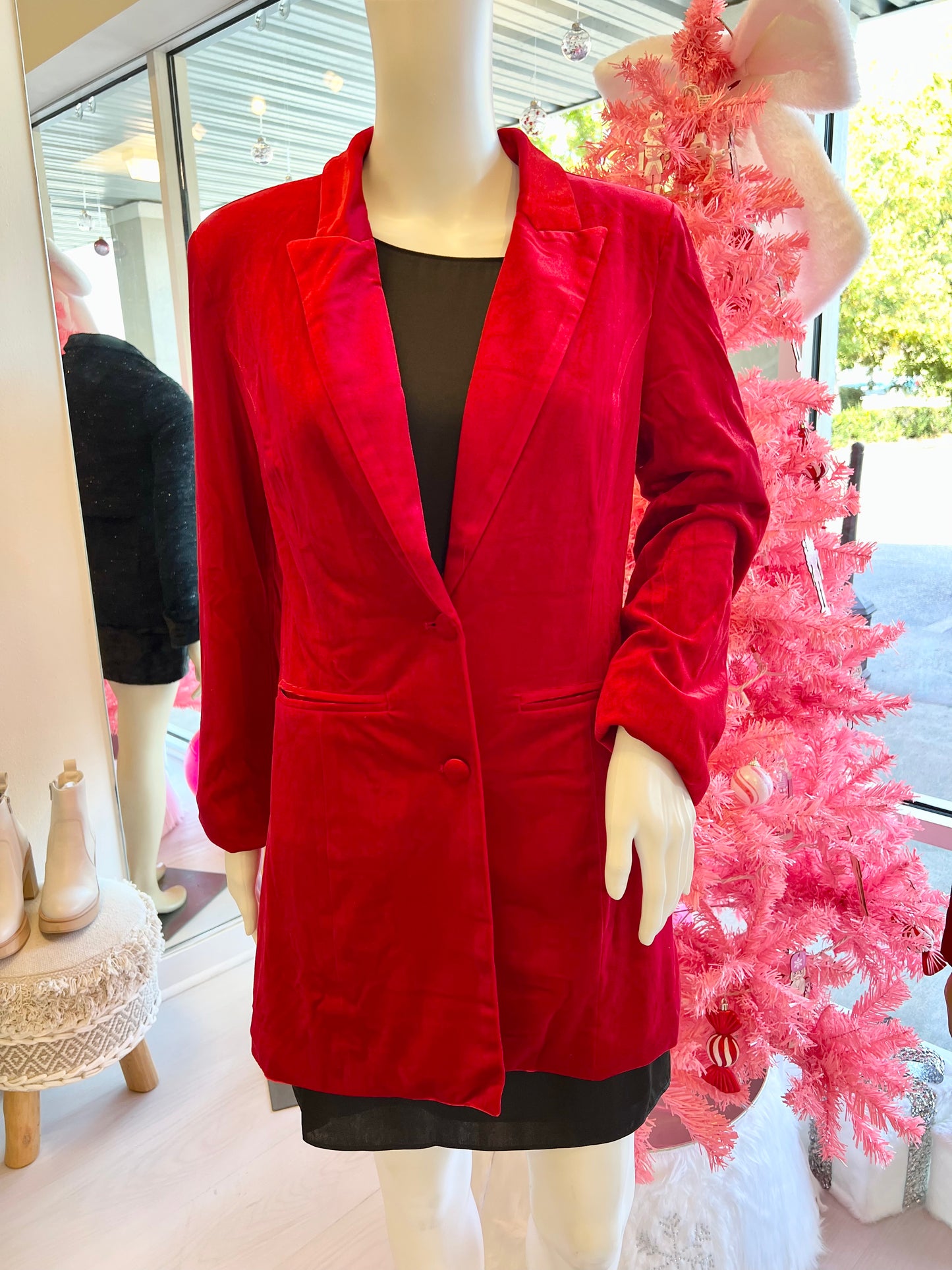 red velvet blazer