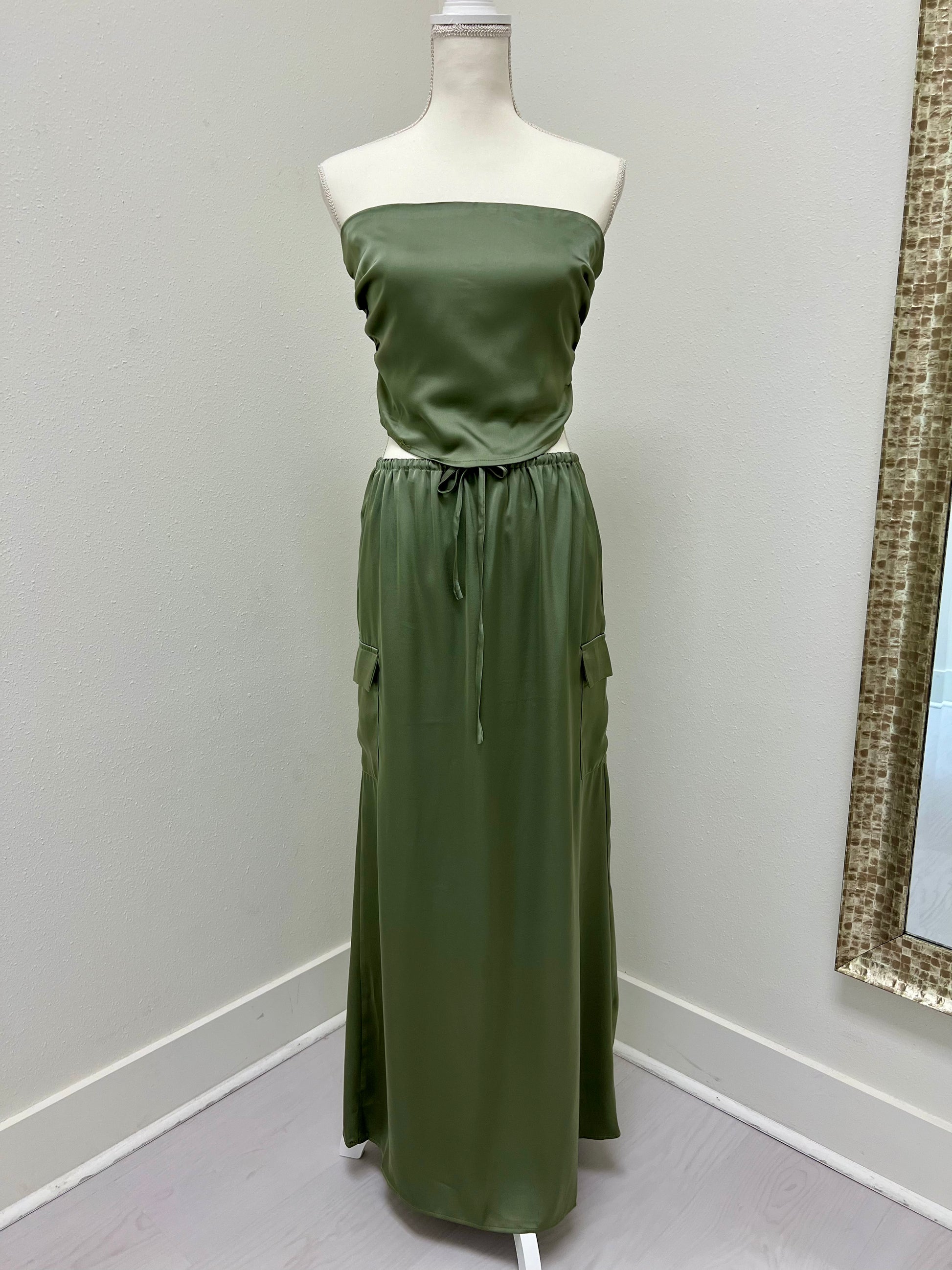 Sage top with maxi skirt
