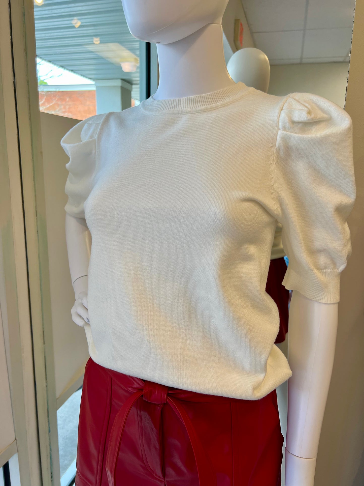White puff sleeve sweater