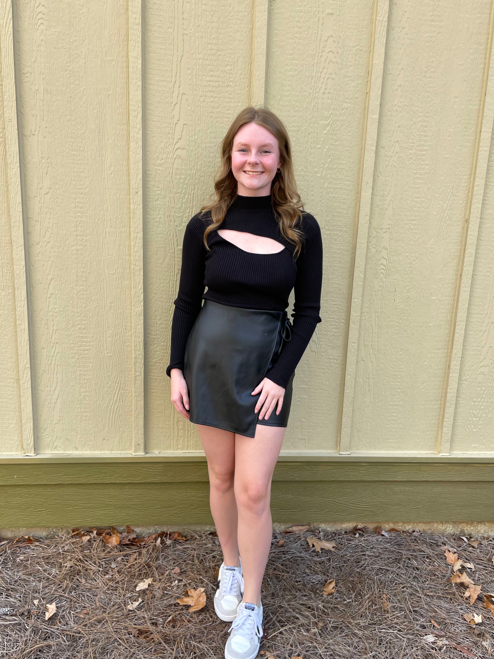 Black cut out knit top