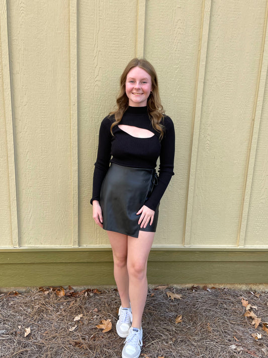 Black cut out knit top