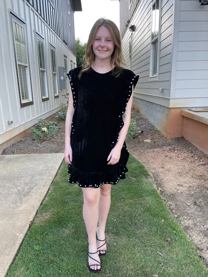 Black dress with pearl detail