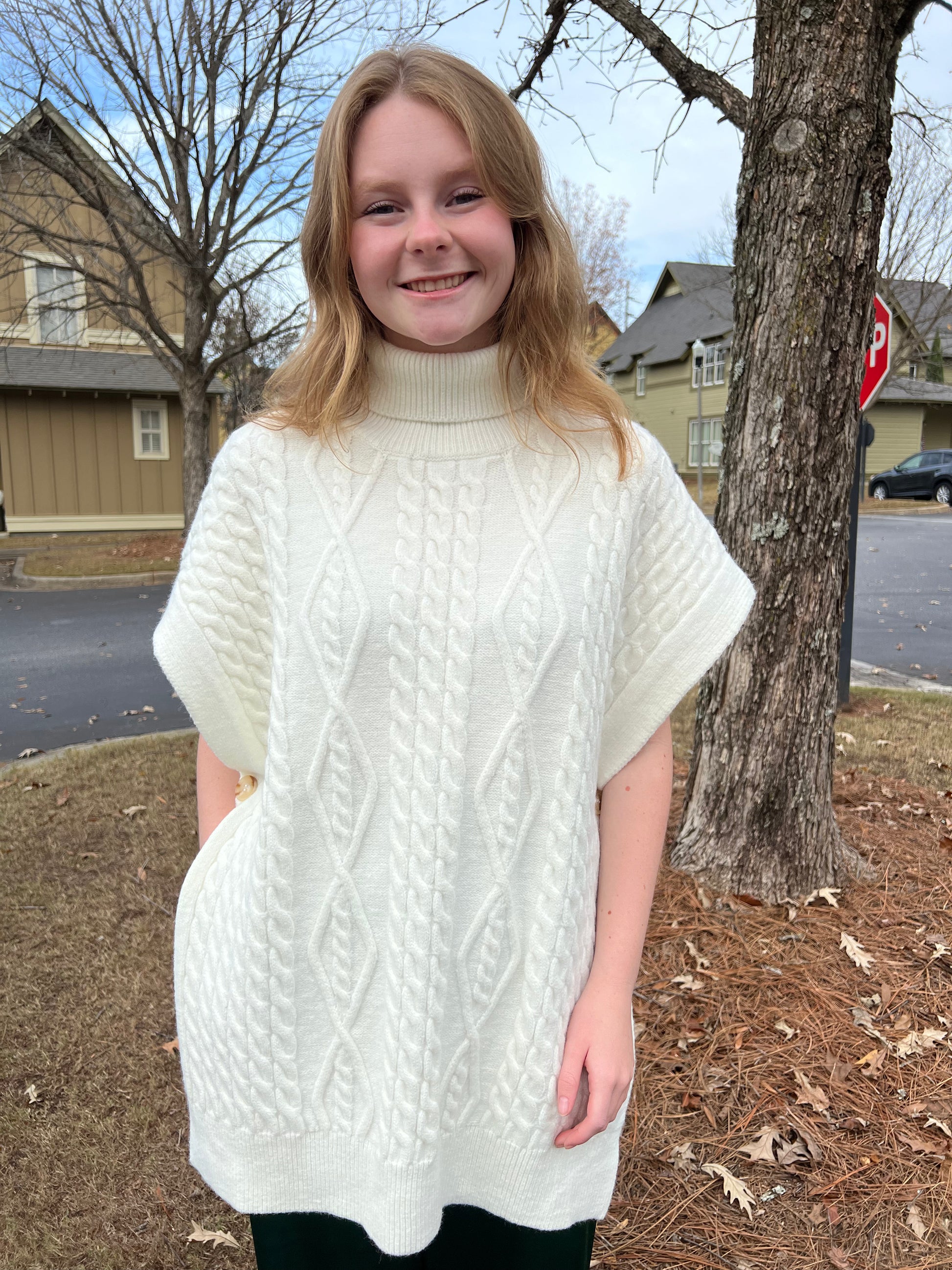 White sweater poncho vest
