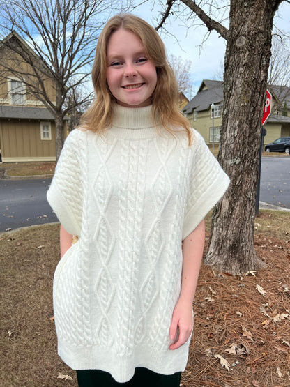 White sweater poncho vest