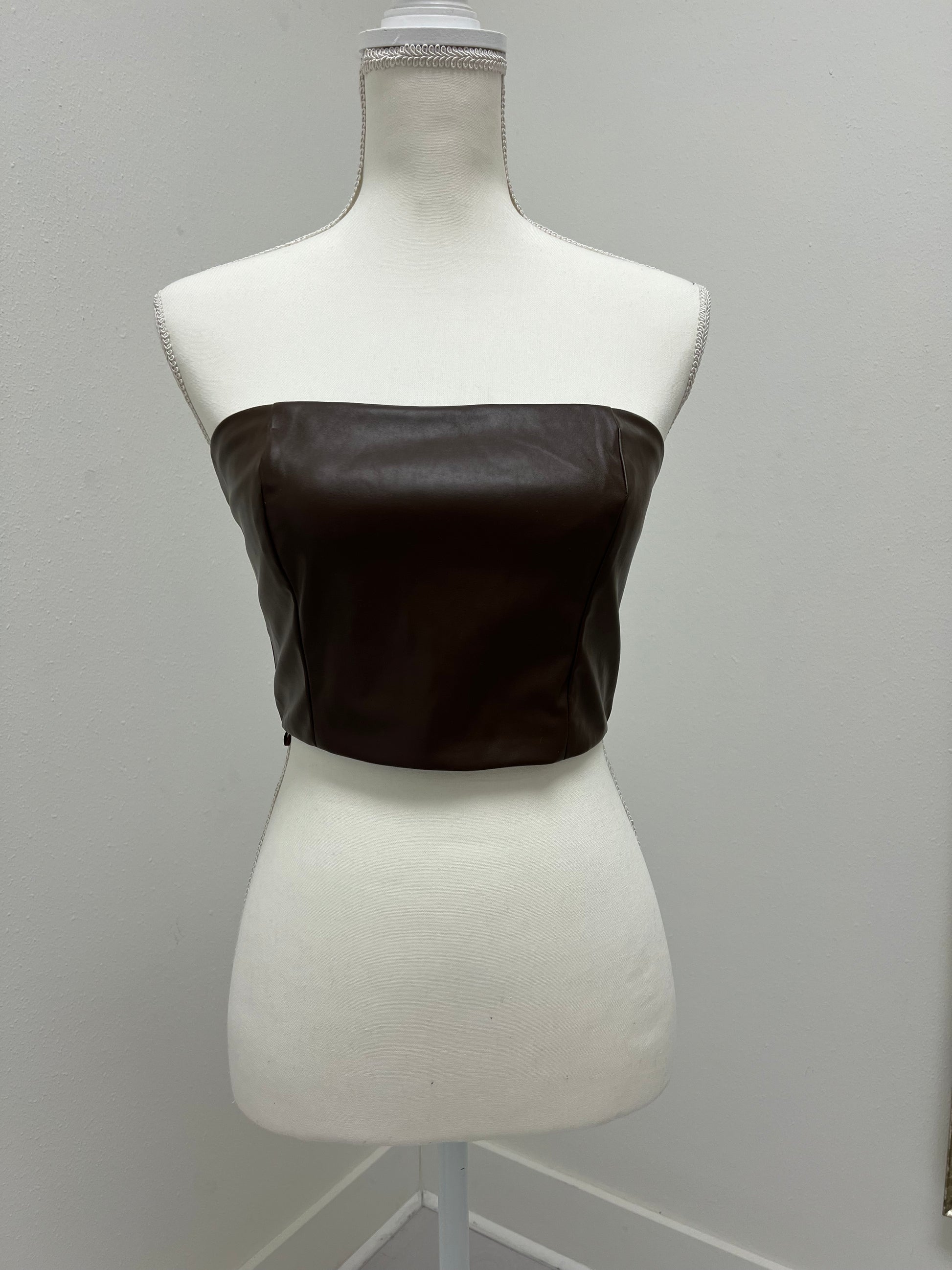 Brown leather crop top