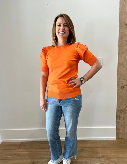 Orange polly short sleeve sweater