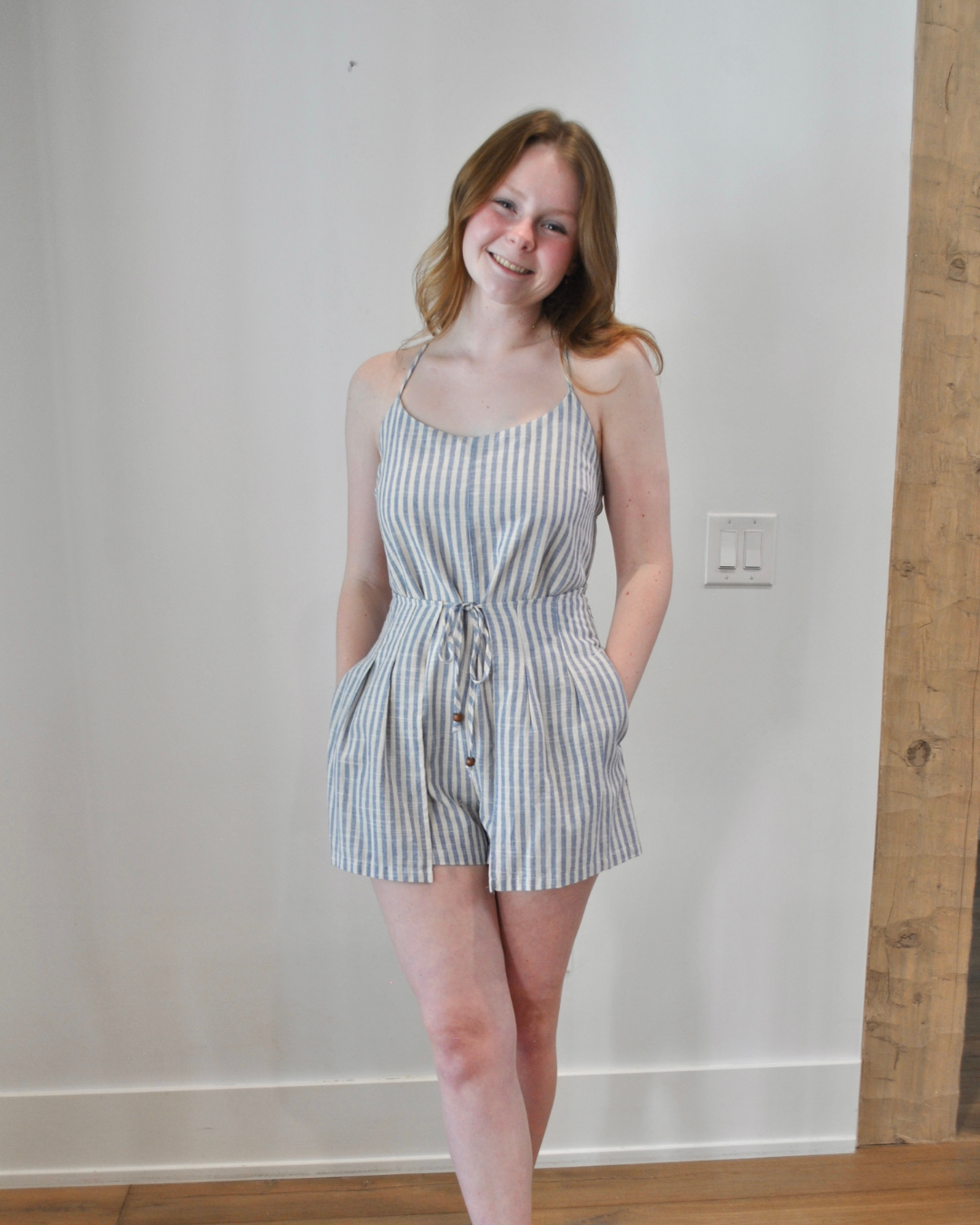 Blue striped romper