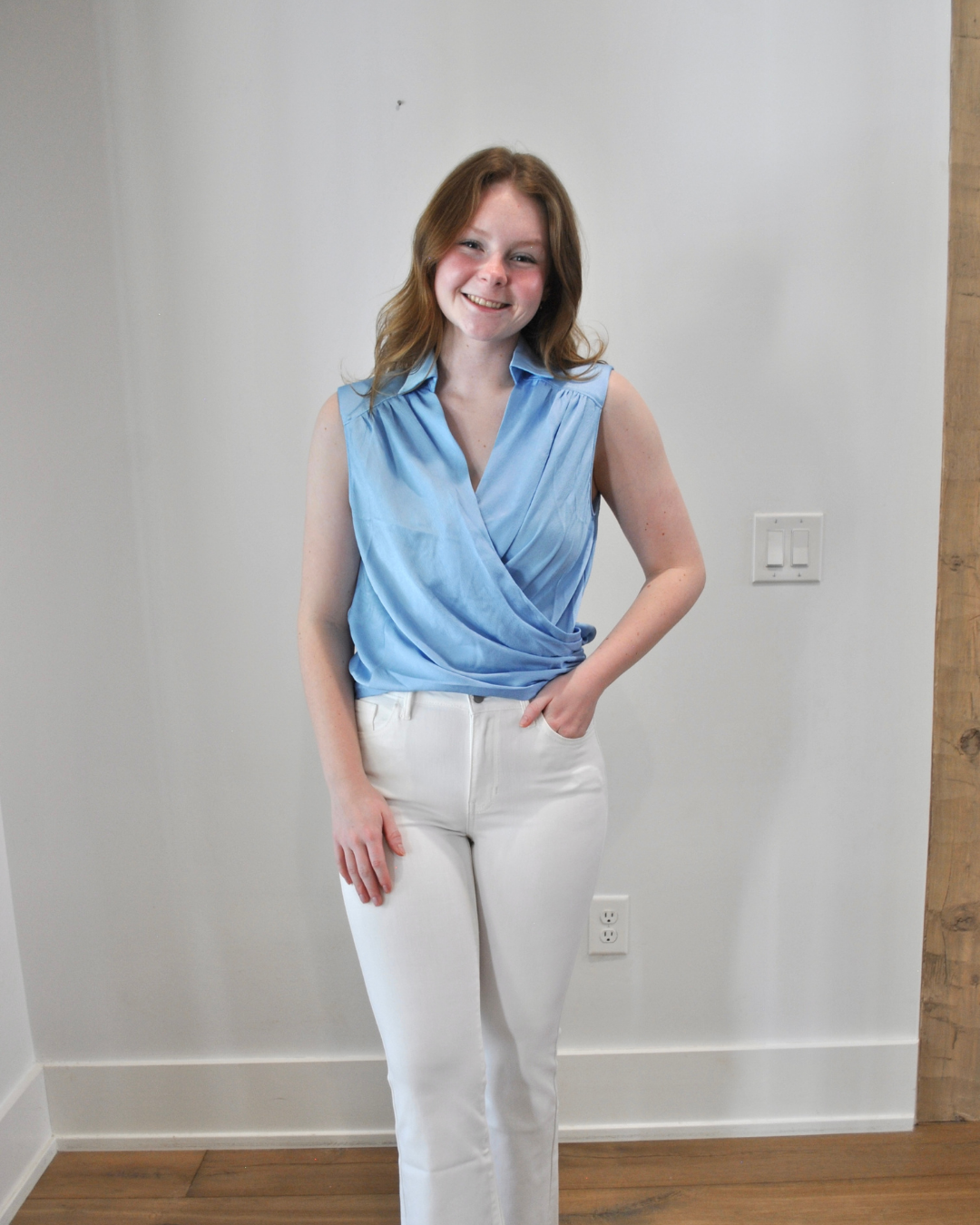 Blue wrap top