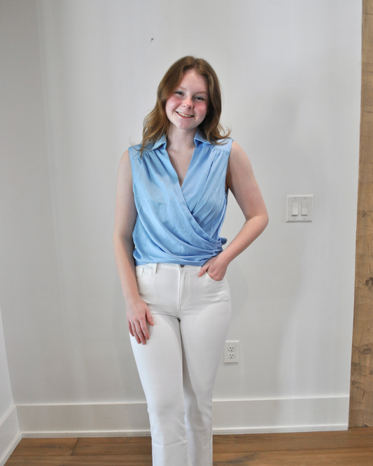 Blue wrap top