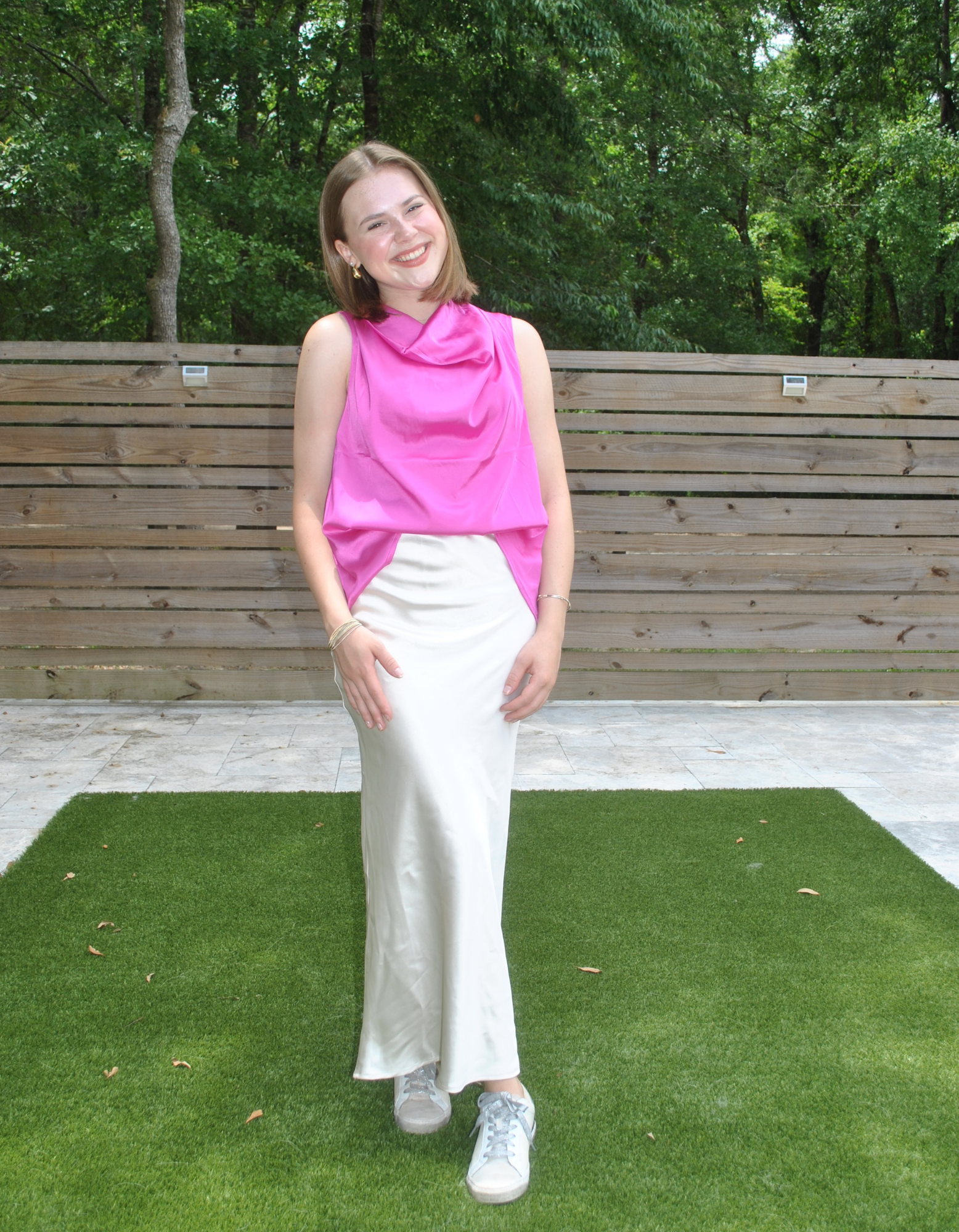 Champagne colored satin skirt