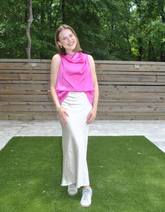 Champagne colored satin skirt