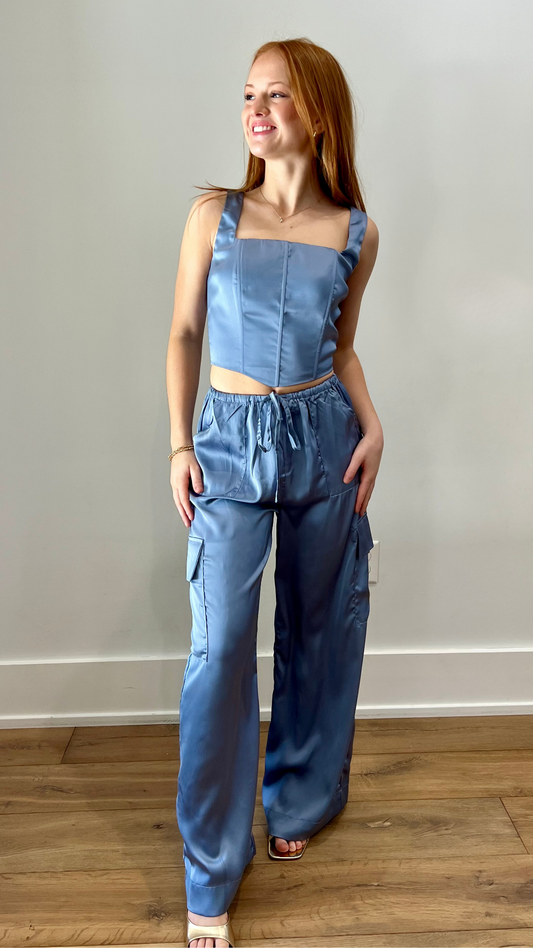 blue satin top and bottom