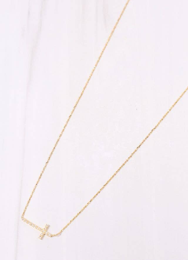 MacMillian CZ Side Cross Necklace GOLD