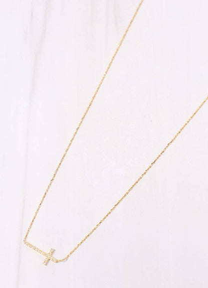 MacMillian CZ Side Cross Necklace GOLD