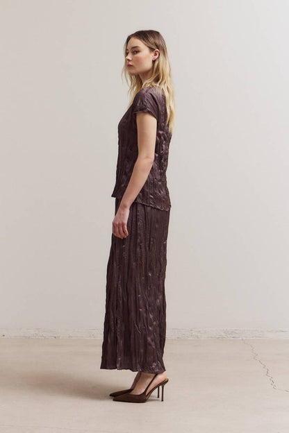 Pleated Wrinkle Satin Top
