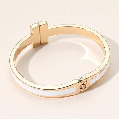 Metal Bar Tip Enamel Hinged Bangle Bracelet