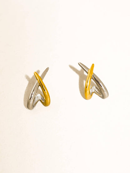 Staven 18K Gold Non-Tarnish Two Tone Crossover Earrings