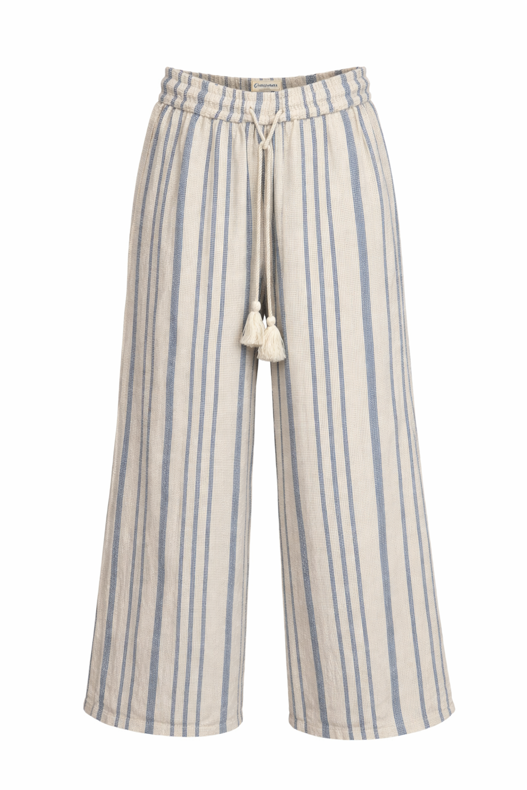 blue stripe elastic waist pants