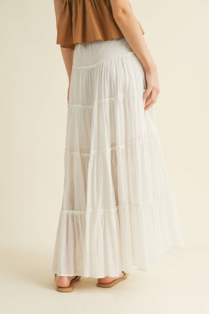 Beaded Drawstring Tiered Maxi Skirt