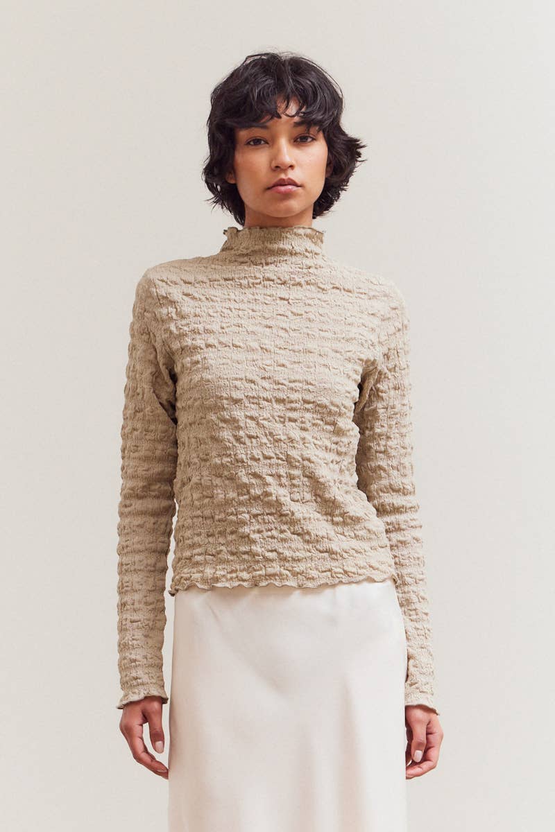 Seered Mock Neck Top