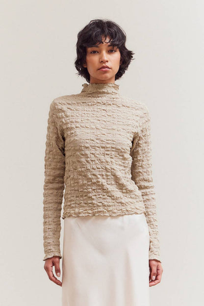 Seered Mock Neck Top