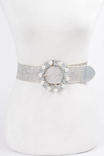 Metallic Stretch Belt w/Pearl Metal Bucklt