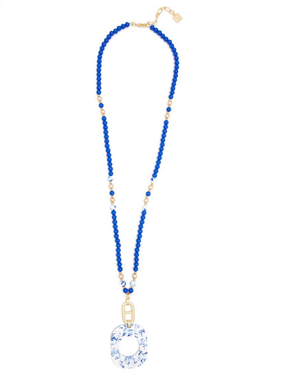 Zenzii Emblem Charm And Porcelain Pattern Acetate Pendant Necklace