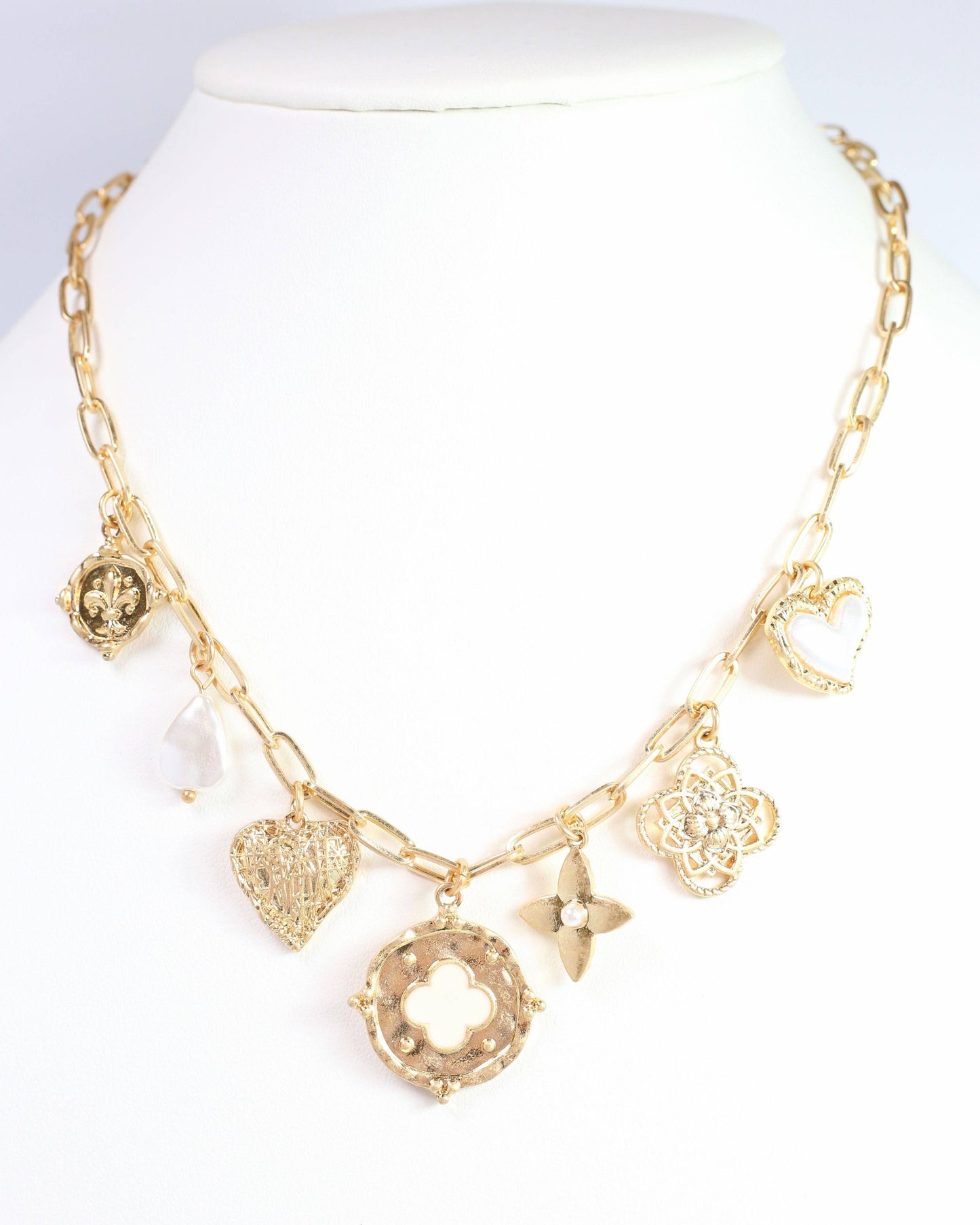 Nolen Charm Necklace Worn Gold