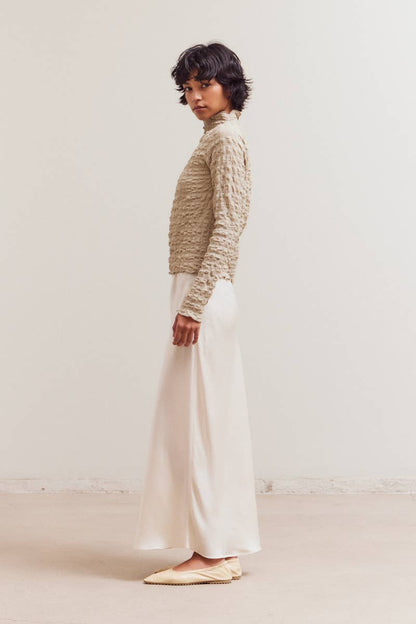 Seered Mock Neck Top