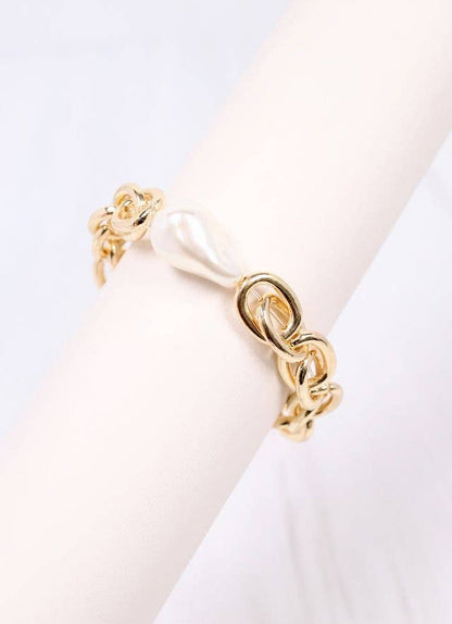 Caroline Hill Harrie Link Bracelet with Pearl GOLD