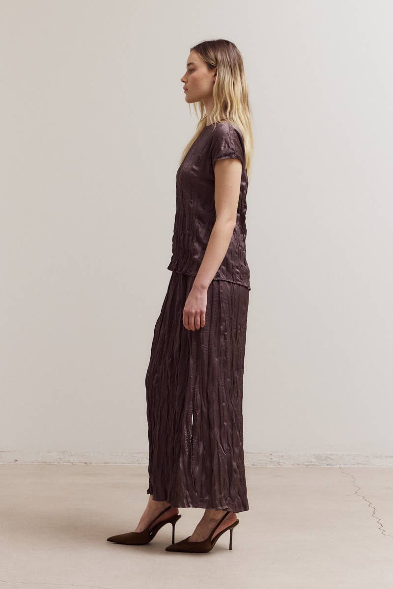 Pleated Wrinkle Satin Top