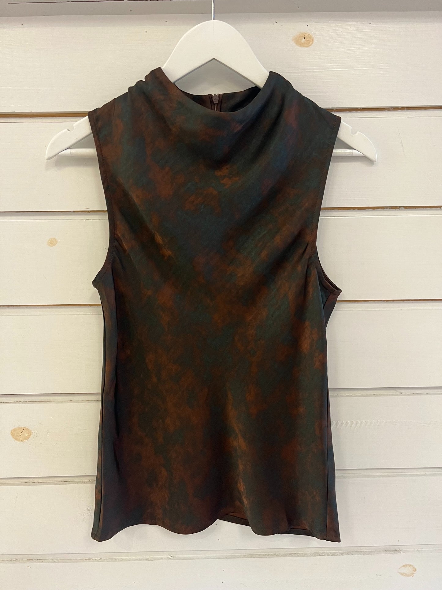 brown printed satin top
