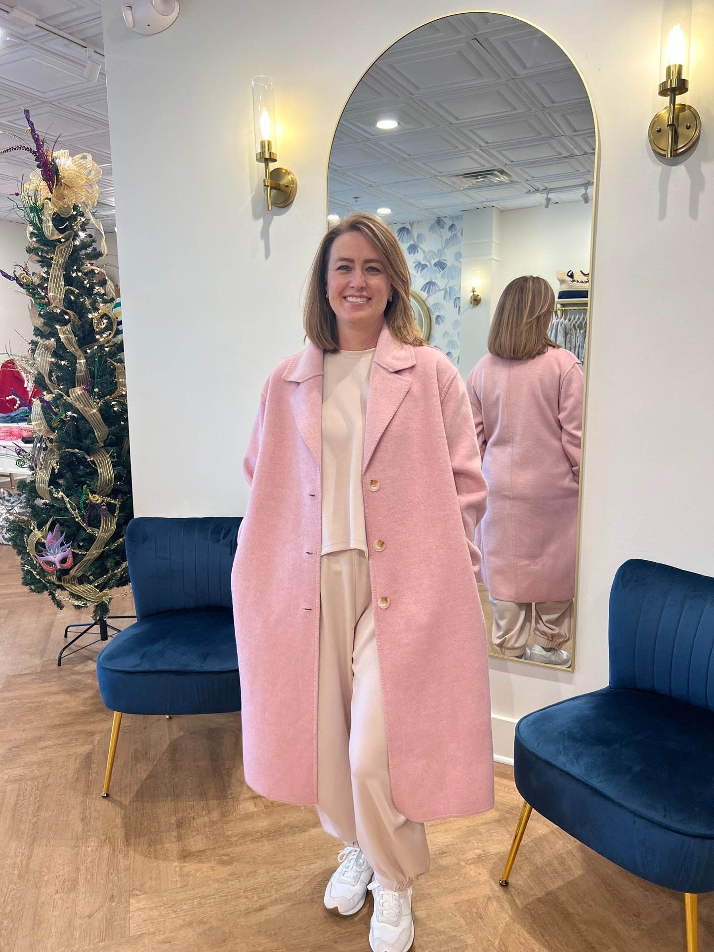 pink trench coat