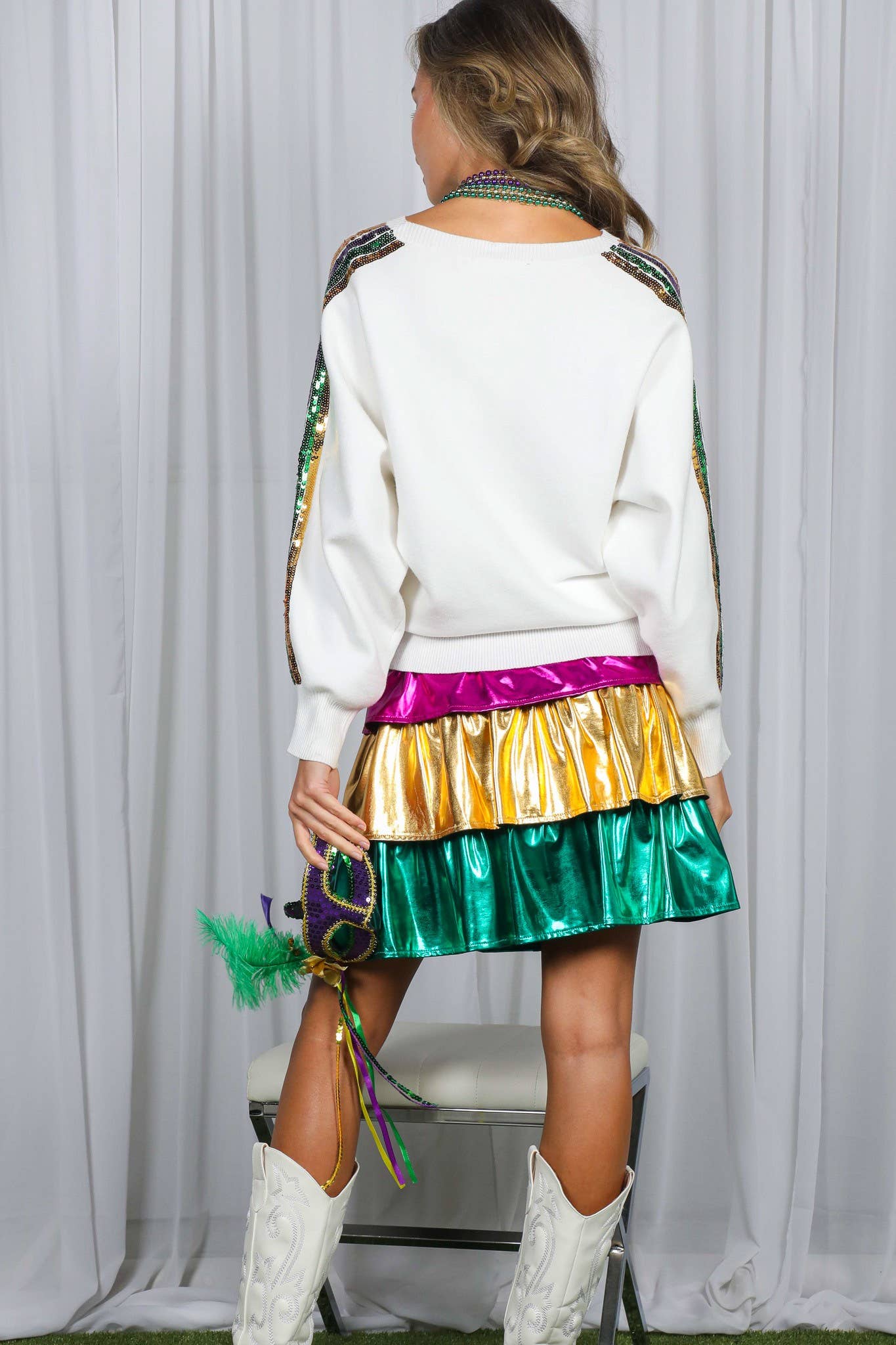 Mardi Gras Crew Neck Sequin Embellished Sweater VT82013A
