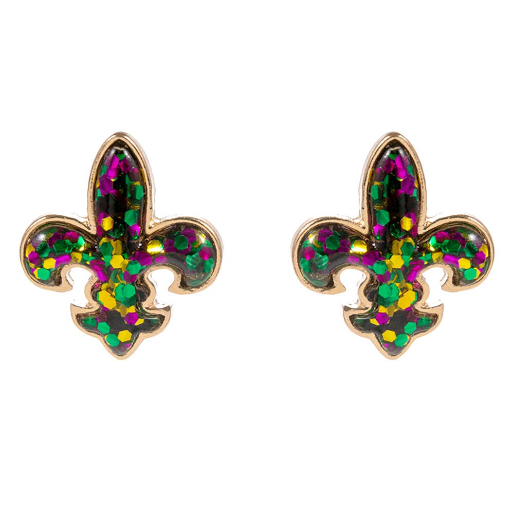 Sequin Mardi Gras Fleur de Lis Stud Earrings