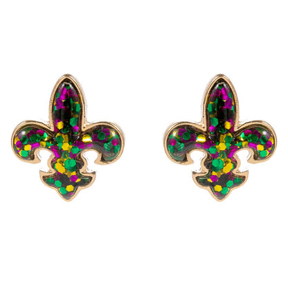 Sequin Mardi Gras Fleur de Lis Stud Earrings