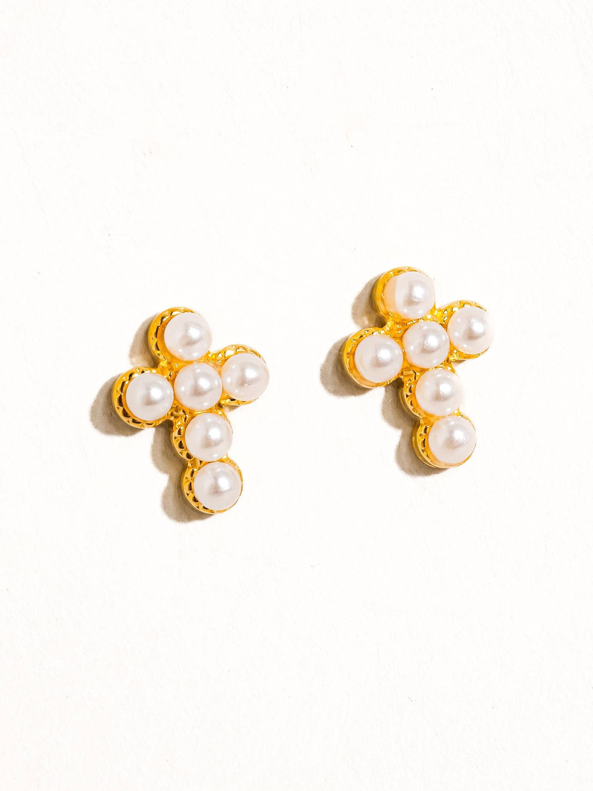 gold, pearl cross earrings